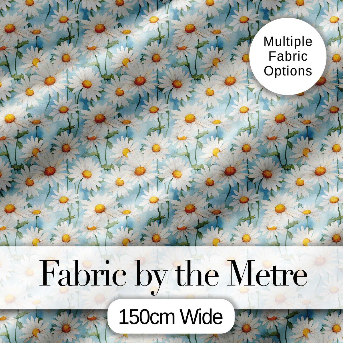 Elegant Cream Daisy Florals on Light Vintage Wash Background Digital Print Fabric by the Metre UK Sewing Quilting Textile