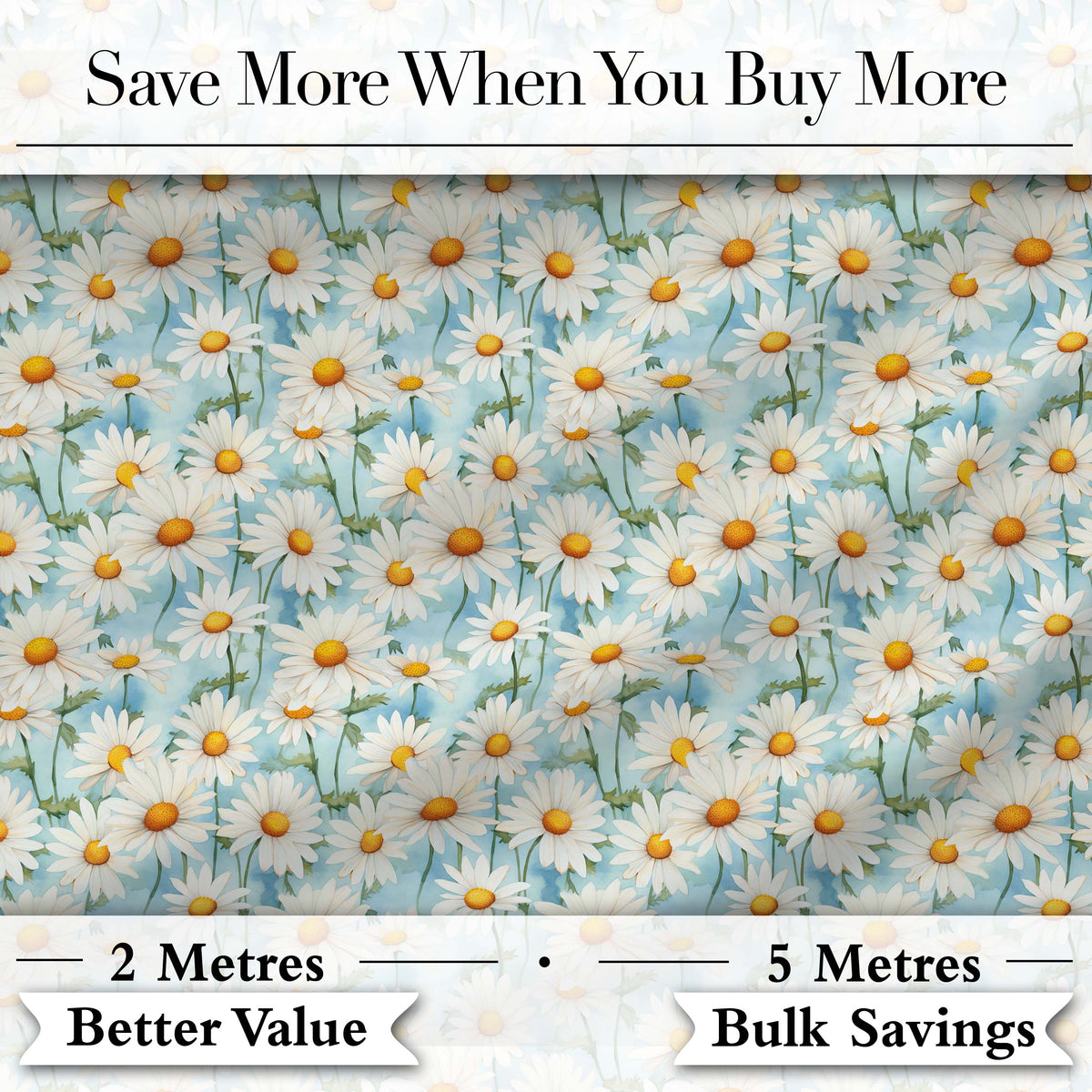 Elegant Cream Daisy Florals on Light Vintage Wash Background Digital Print Fabric by the Metre UK Sewing Quilting Textile