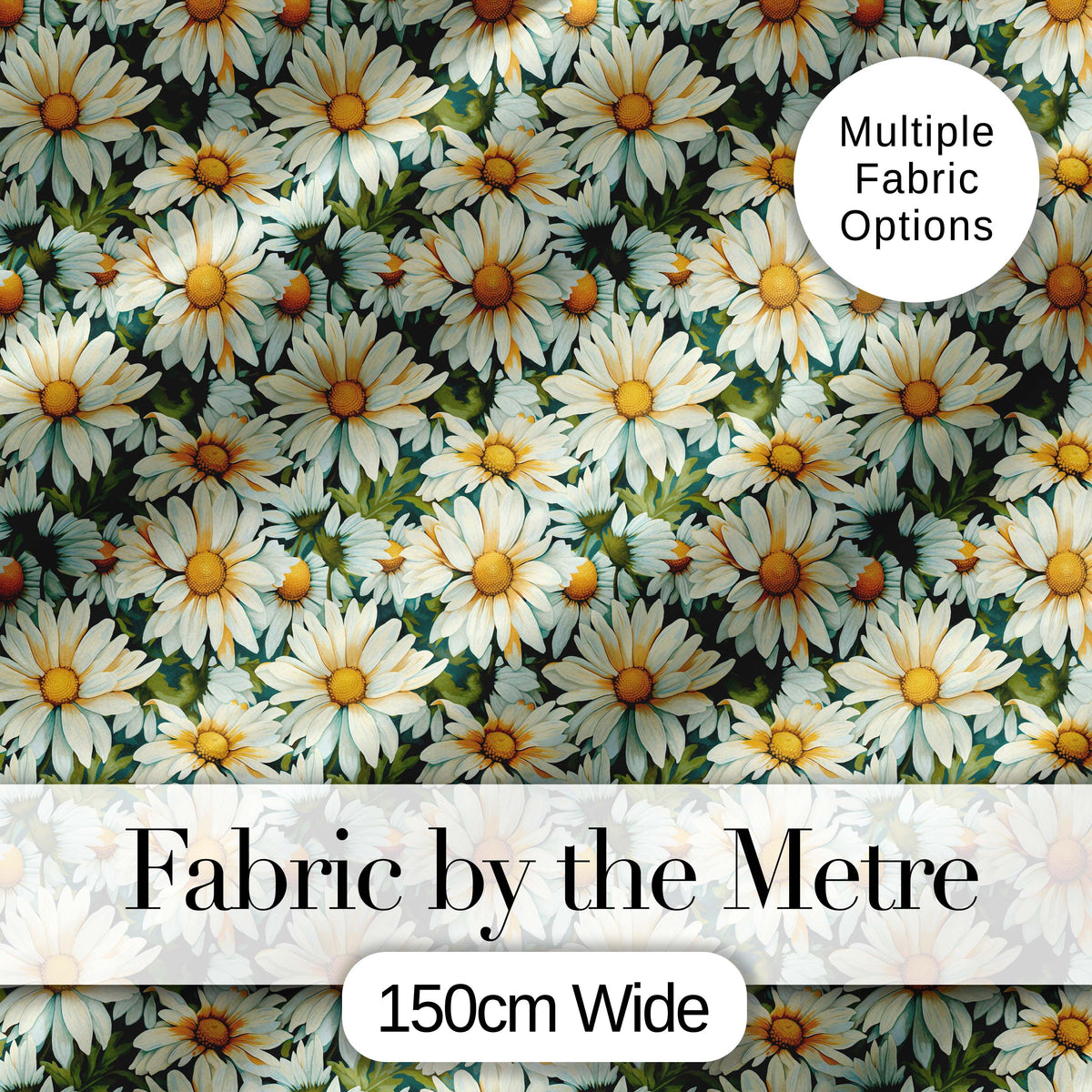 Soft Floral Daisy Trail on Muted Aqua Vintage Texture Digital Print Fabric by the Metre UK Sewing Quilting Textile