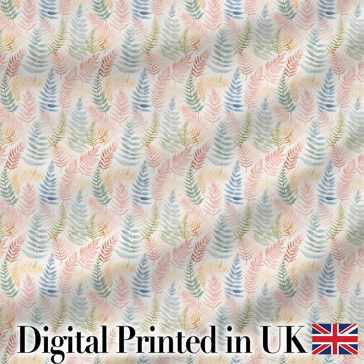 Soft Pastel Fern Leaves on Light Neutral Background Digital Print Fabric by the Metre UK Sewing Quilting Textile