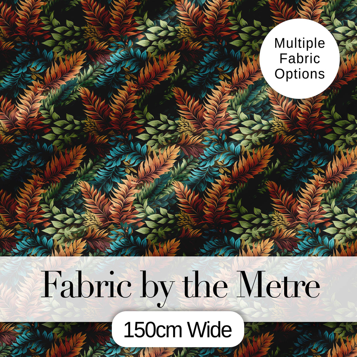 Vibrant Tropical Leaf Pattern in Deep Green and Warm Orange Digital Print Fabric by the Metre UK Sewing Quilting Textile