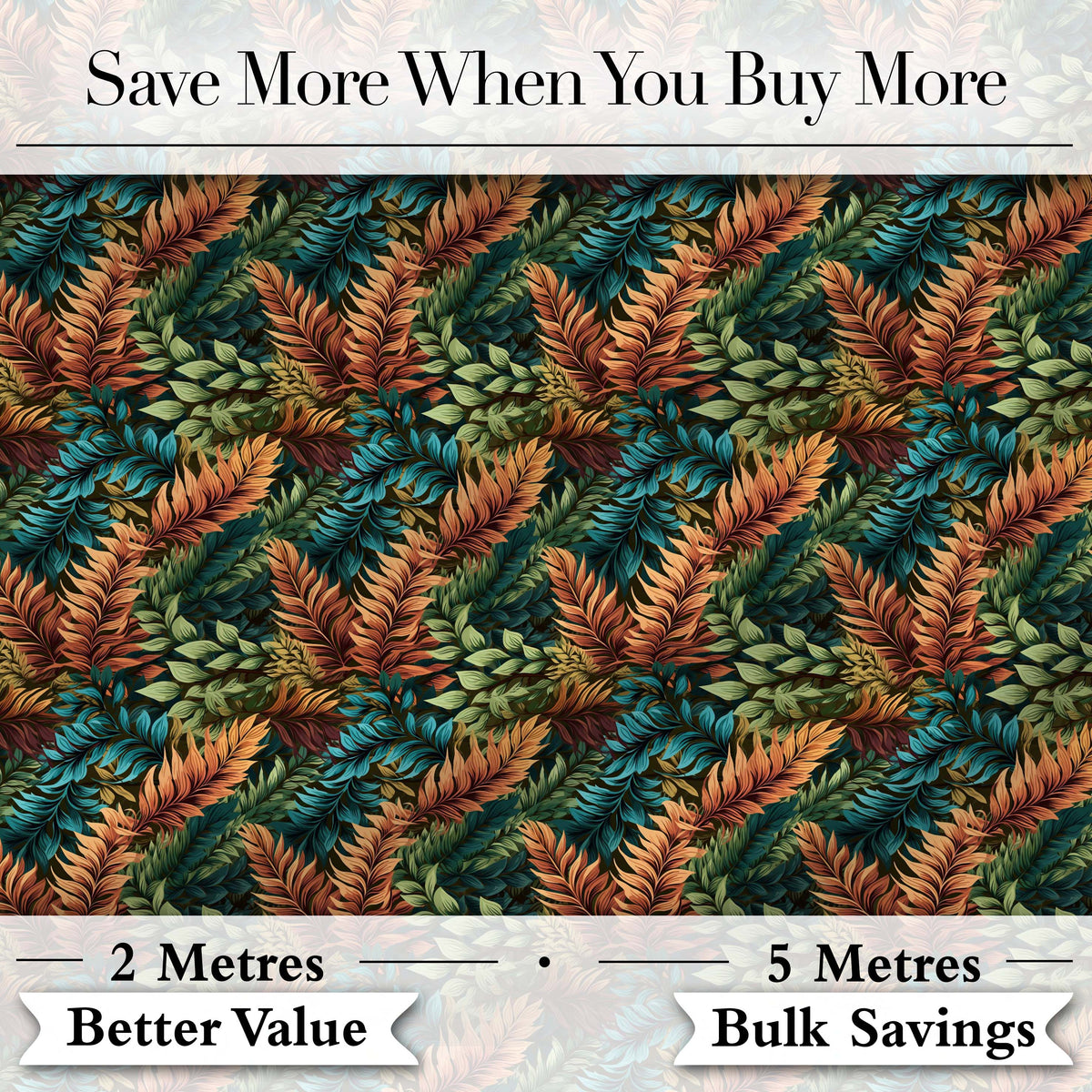 Vibrant Tropical Leaf Pattern in Deep Green and Warm Orange Digital Print Fabric by the Metre UK Sewing Quilting Textile