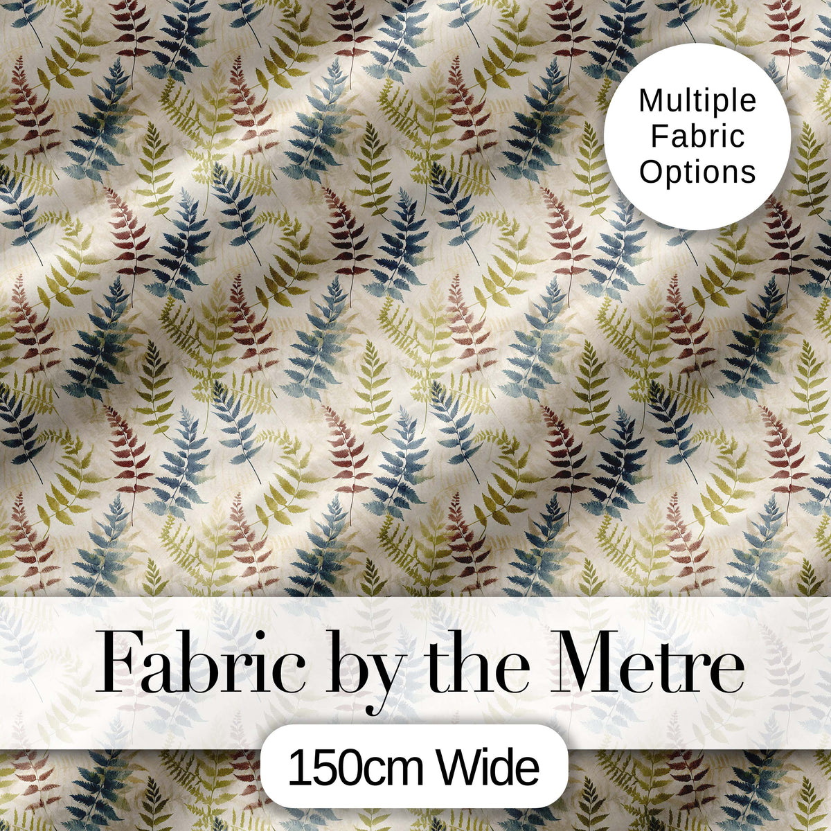 Muted Multicolour Fern Leaves Watercolor Botanical Pattern Digital Print Fabric by the Metre UK Sewing Quilting Textile