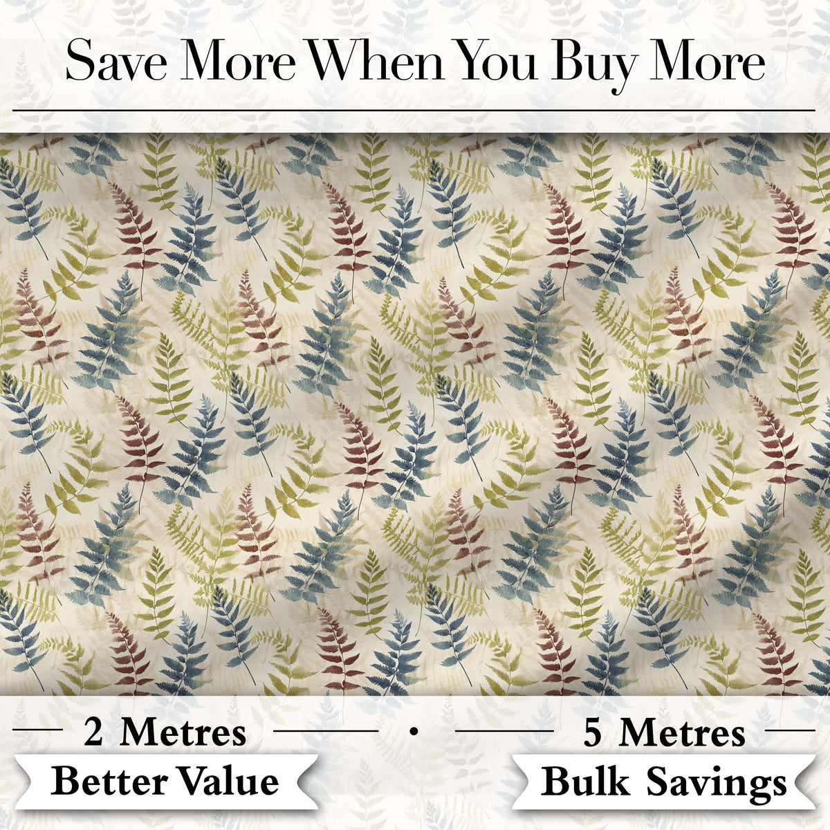 Muted Multicolour Fern Leaves Watercolor Botanical Pattern Digital Print Fabric by the Metre UK Sewing Quilting Textile