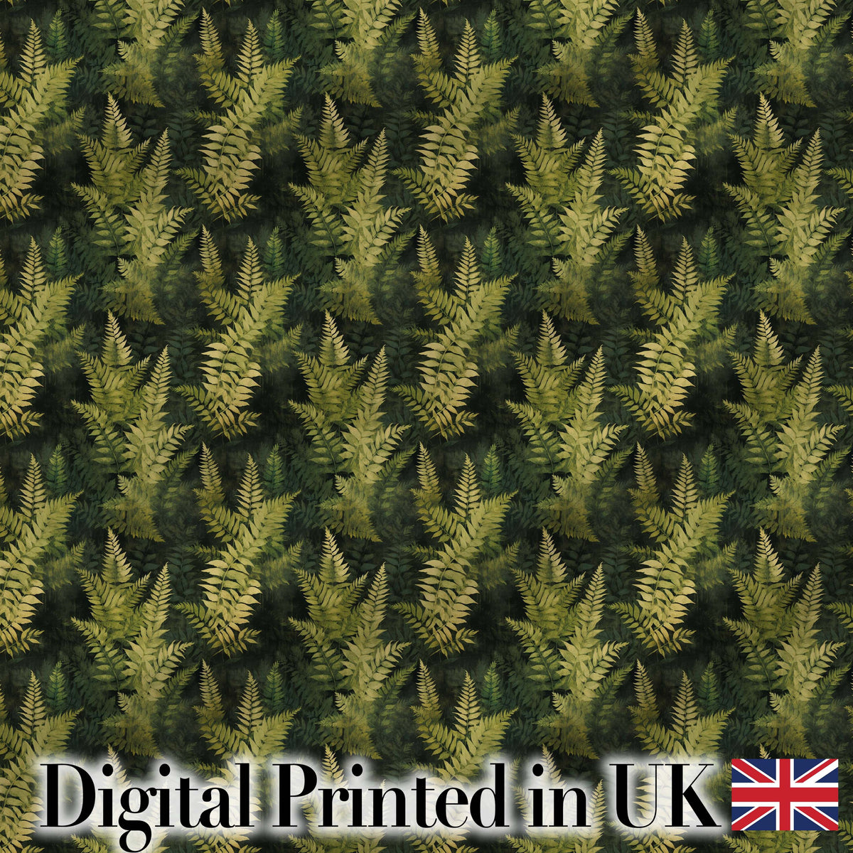 Dark Green Dense Fern Forest Seamless Pattern Digital Print Fabric by the Metre UK Sewing Quilting Textile