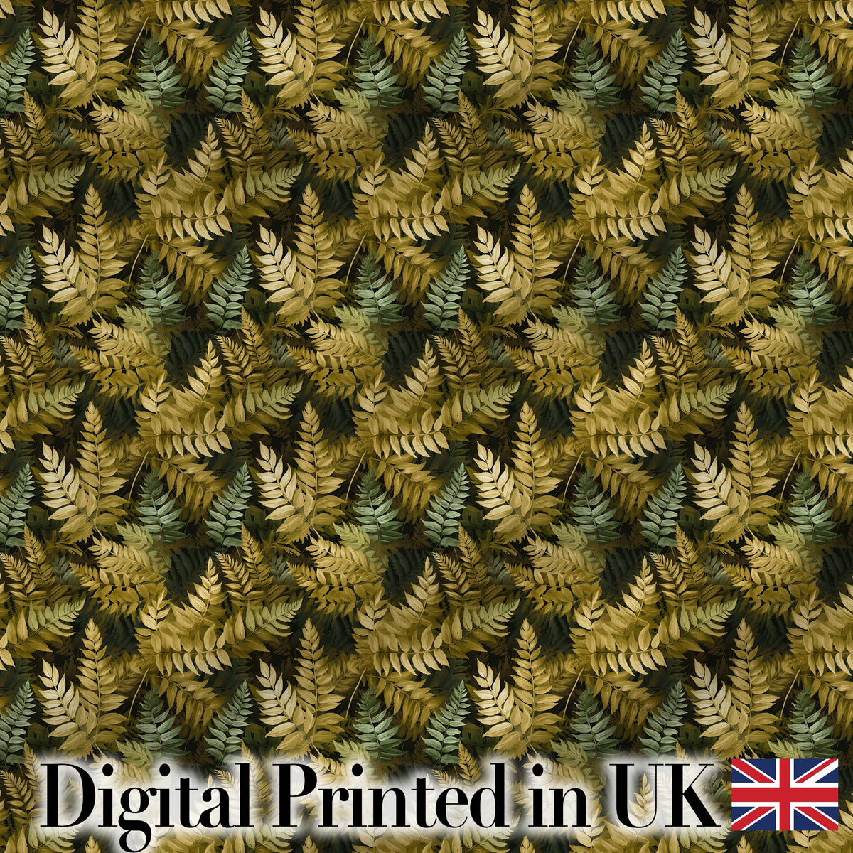 Gold and Green Botanical Foliage Seamless Pattern Digital Print Fabric by the Metre UK Sewing Quilting Textile