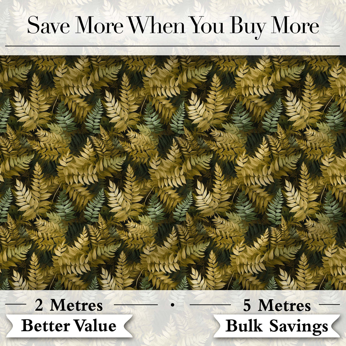 Gold and Green Botanical Foliage Seamless Pattern Digital Print Fabric by the Metre UK Sewing Quilting Textile