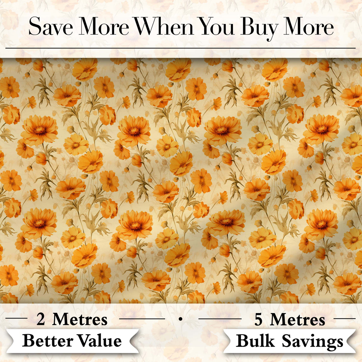 Vintage Orange Floral Seamless Pattern Garden Flowers Botanical Print Digital Print Fabric by the Metre UK Sewing Quilting Textile