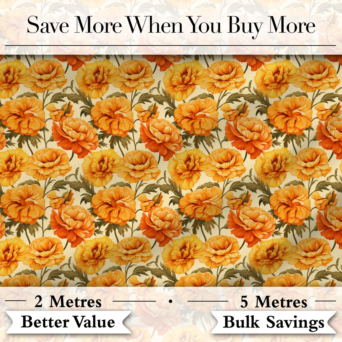Bold Orange Poppy Floral Seamless Pattern Vintage Botanical Bloom Design Digital Print Fabric by the Metre UK Sewing Quilting Textile
