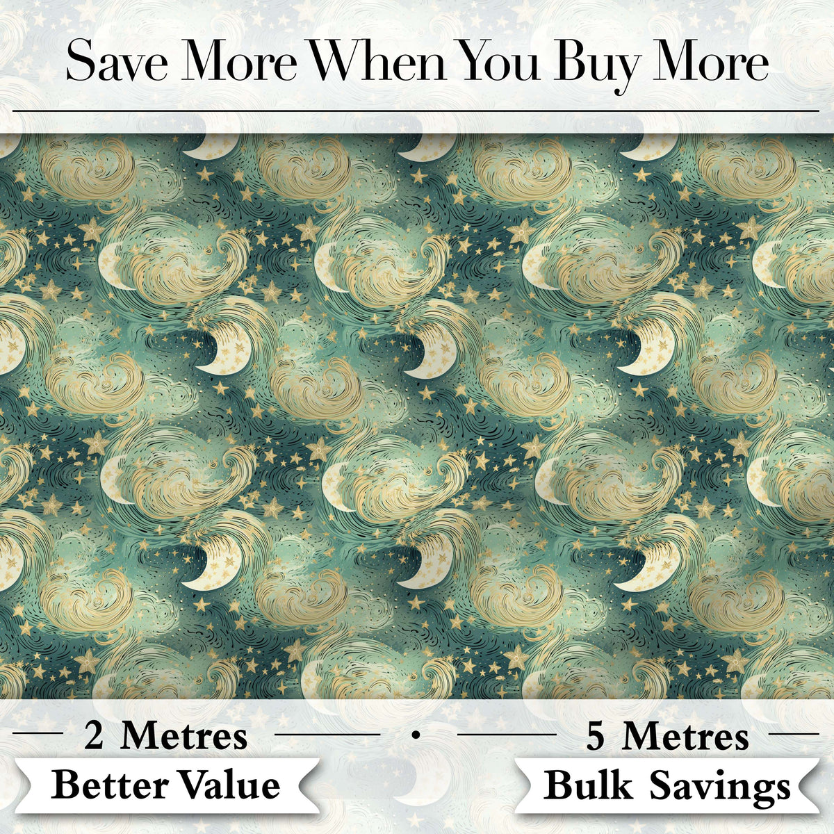 Celestial Moon and Stars Seamless Pattern Dreamy Night Sky Design Digital Print Fabric by the Metre UK Sewing Quilting Textile