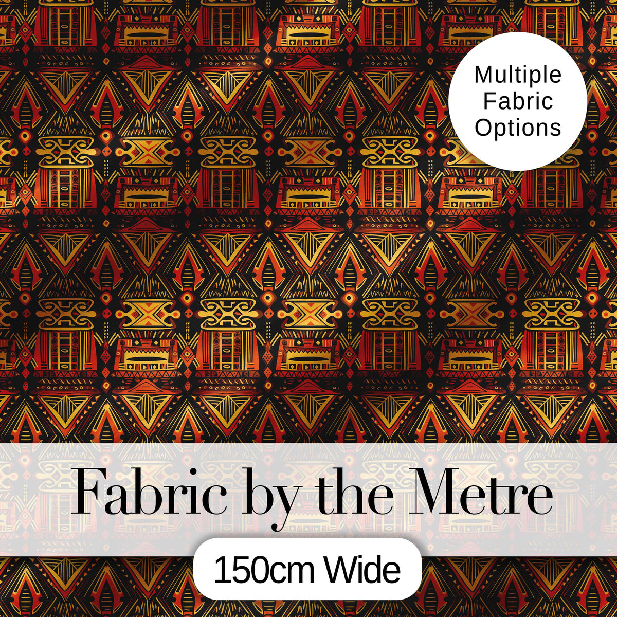 Bold Ethnic Geometric Pattern with Repeating Tribal Motifs in Black and Orange Digital Print Fabric by the Metre UK Sewing Quilting Textile