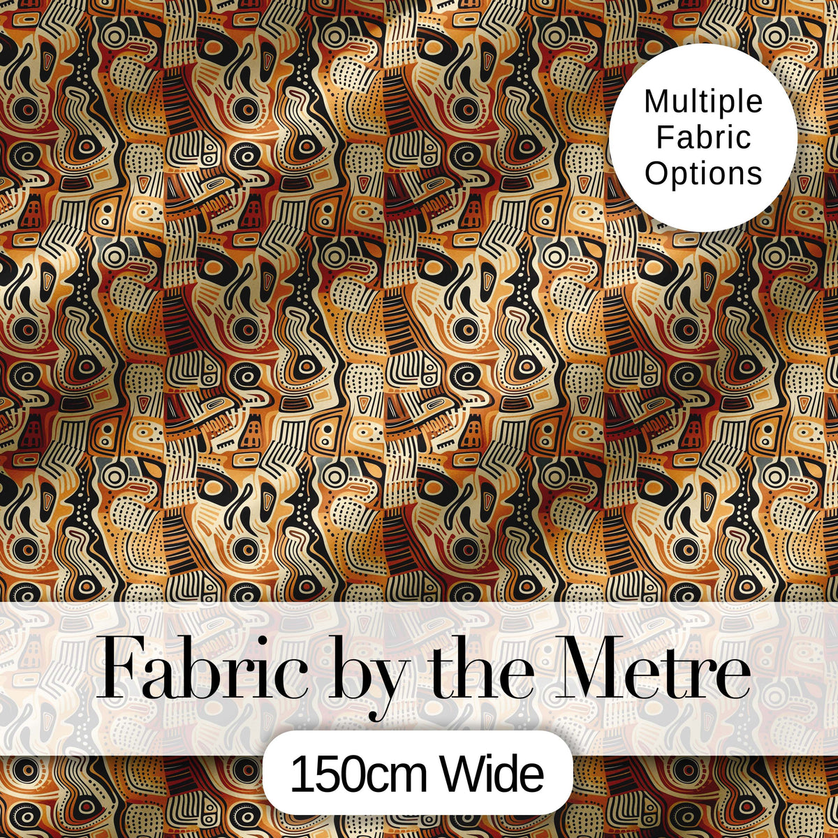 Abstract Tribal Line Art Pattern with Organic Shapes in Earthy Orange and Beige Digital Print Fabric by the Metre UK Sewing Quilting Textile