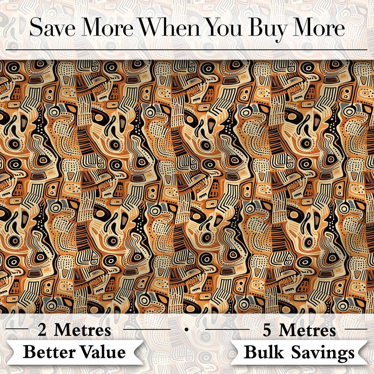 Abstract Tribal Line Art Pattern with Organic Shapes in Earthy Orange and Beige Digital Print Fabric by the Metre UK Sewing Quilting Textile