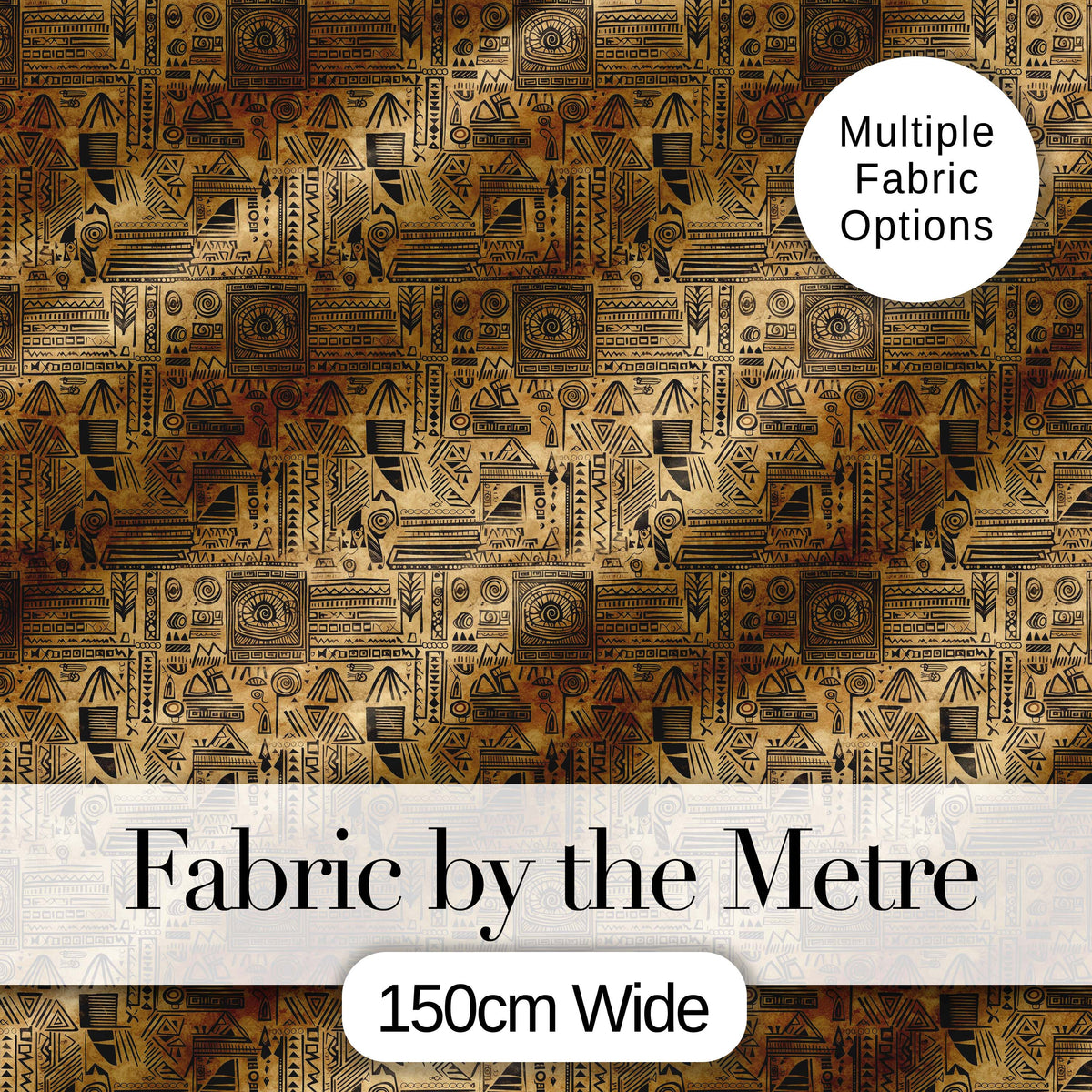 Vintage Tribal Illustration Pattern with Hand Drawn Symbols in Sepia Tones Digital Print Fabric by the Metre UK Sewing Quilting Textile