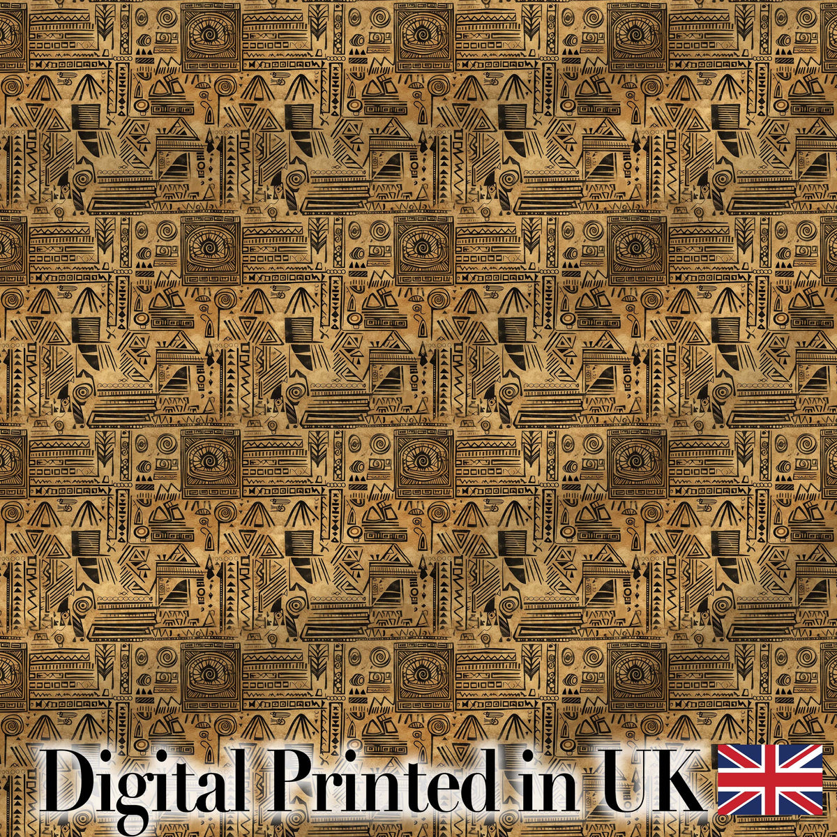 Vintage Tribal Illustration Pattern with Hand Drawn Symbols in Sepia Tones Digital Print Fabric by the Metre UK Sewing Quilting Textile