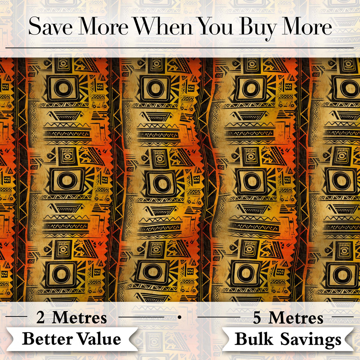 Bold Tribal Panel Pattern with Geometric Blocks in Black Orange and Yellow Digital Print Fabric by the Metre UK Sewing Quilting Textile