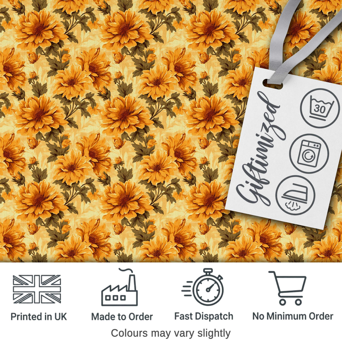 Chrysanthemum Floral on Light Neutral Background with Fine Details Digital Print Fabric by the Metre UK Sewing Quilting Textile