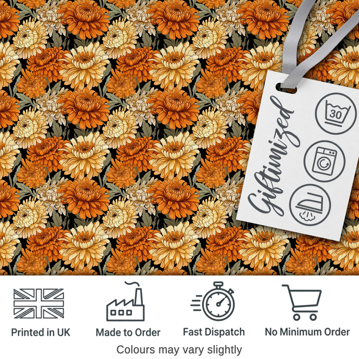 Soft Watercolour Orange Floral Pattern on Cream Background with Delicate Stems Digital Print Fabric by the Metre UK Sewing Quilting Textile