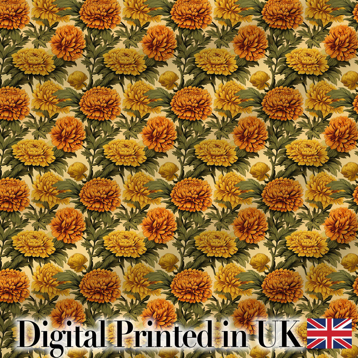 Bold Vintage Orange Poppy Floral Pattern on Warm Beige Background Digital Print Fabric by the Metre UK Sewing Quilting Textile