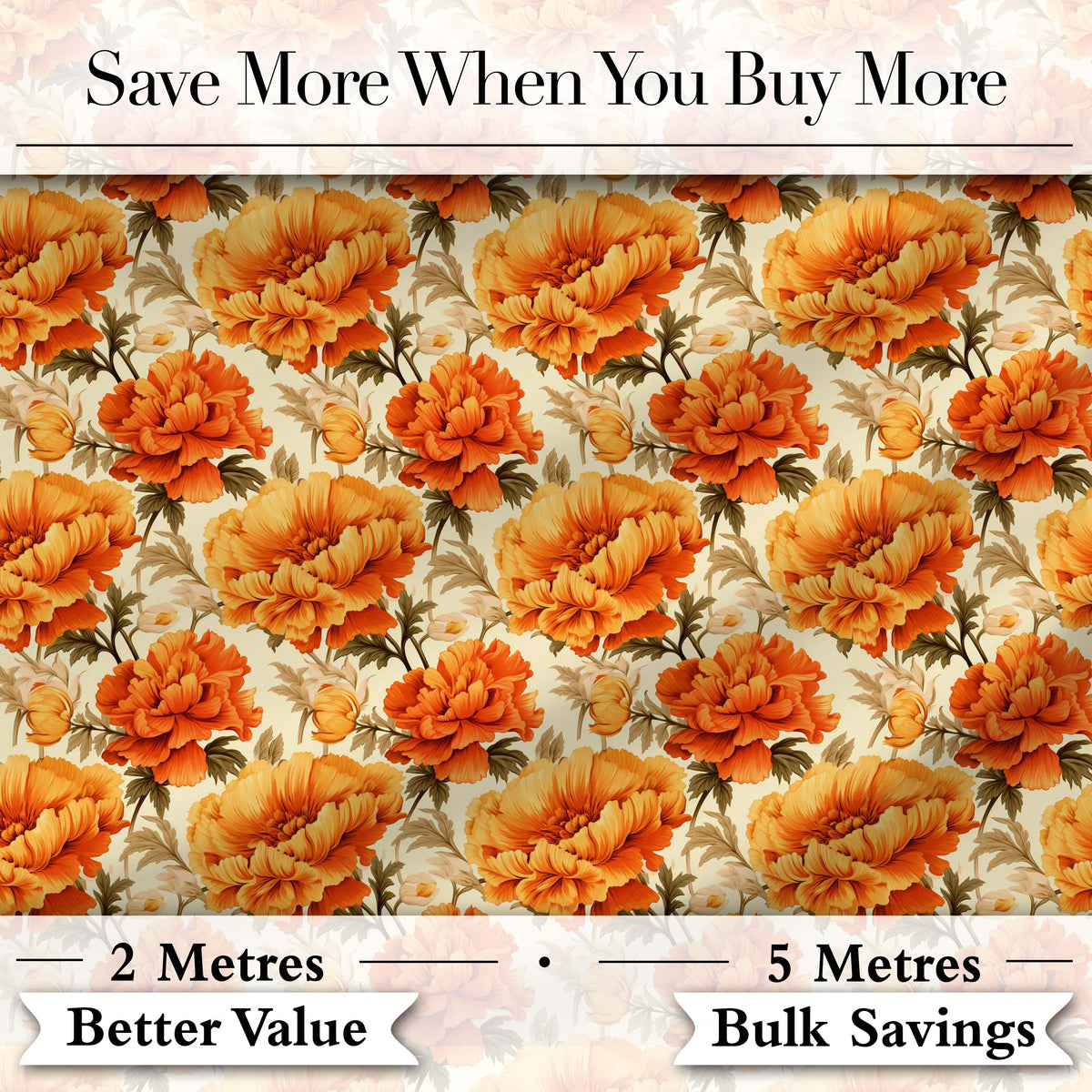 Vibrant Orange Blossom Floral Pattern with Layered Petals and Warm Tones Digital Print Fabric by the Metre UK Sewing Quilting Textile