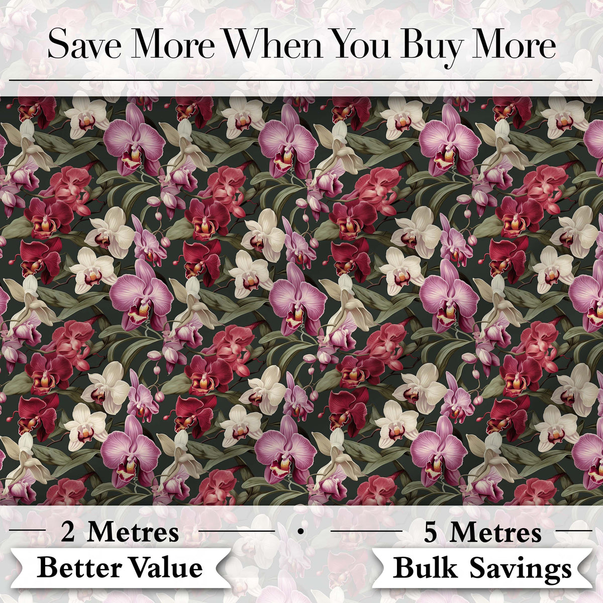 Deep Red and Blush Orchid Floral Pattern on Dark Green Background Digital Print Fabric by the Metre UK Sewing Quilting Textile