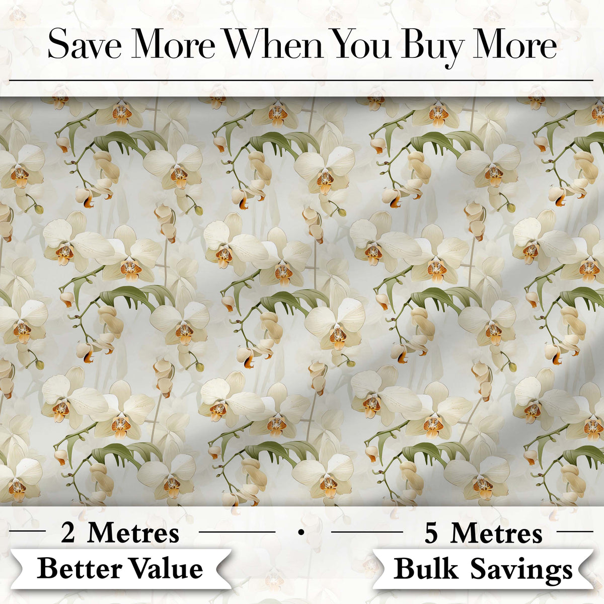 Cream Orchid Floral Soft Neutral Background Delicate Botanical Detail Digital Print Fabric by the Metre UK Sewing Quilting Textile
