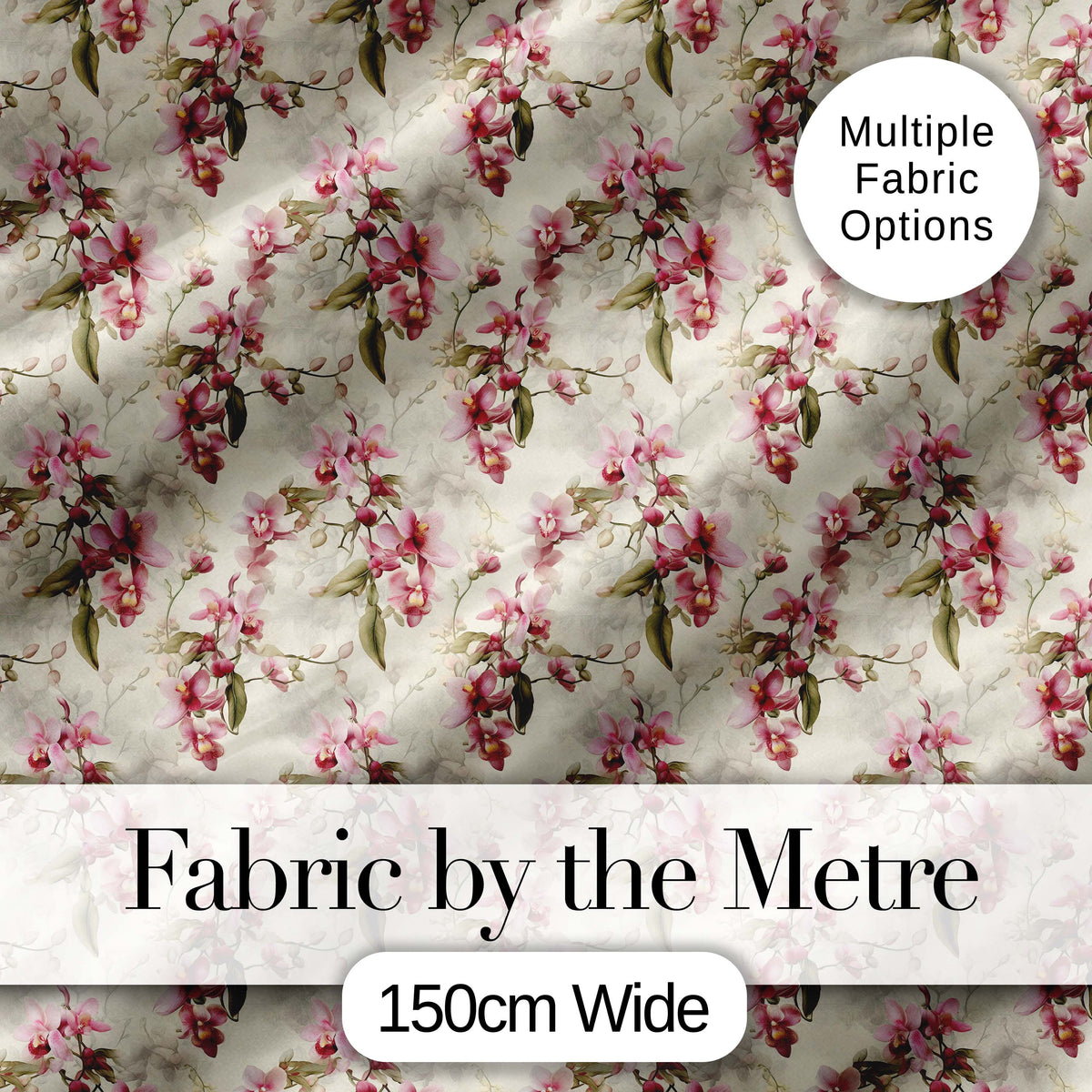 Orchid Blossom with Subtle Watercolour Effect on Light Background Digital Print Fabric by the Metre UK Sewing Quilting Textile