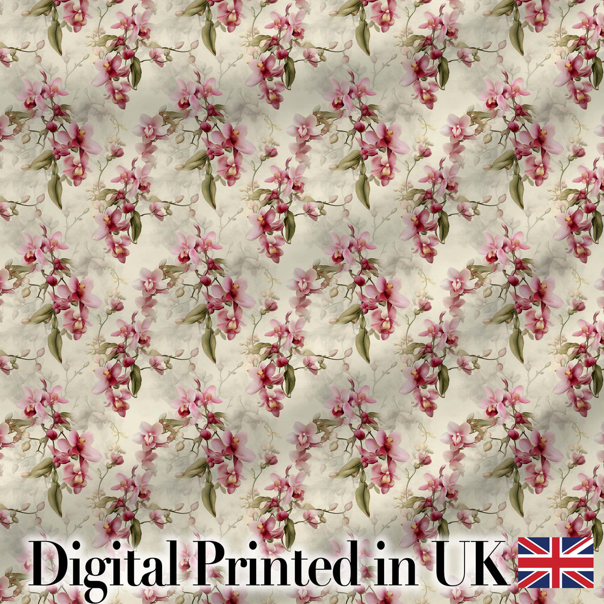 Orchid Blossom with Subtle Watercolour Effect on Light Background Digital Print Fabric by the Metre UK Sewing Quilting Textile