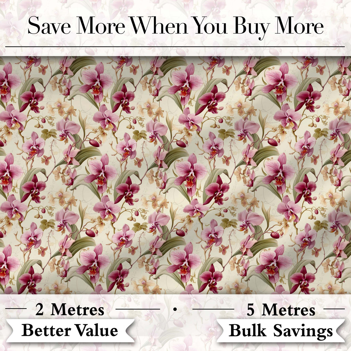 Pink Orchid Garden Floral Pattern on Light Cream Background Digital Print Fabric by the Metre UK Sewing Quilting Textile