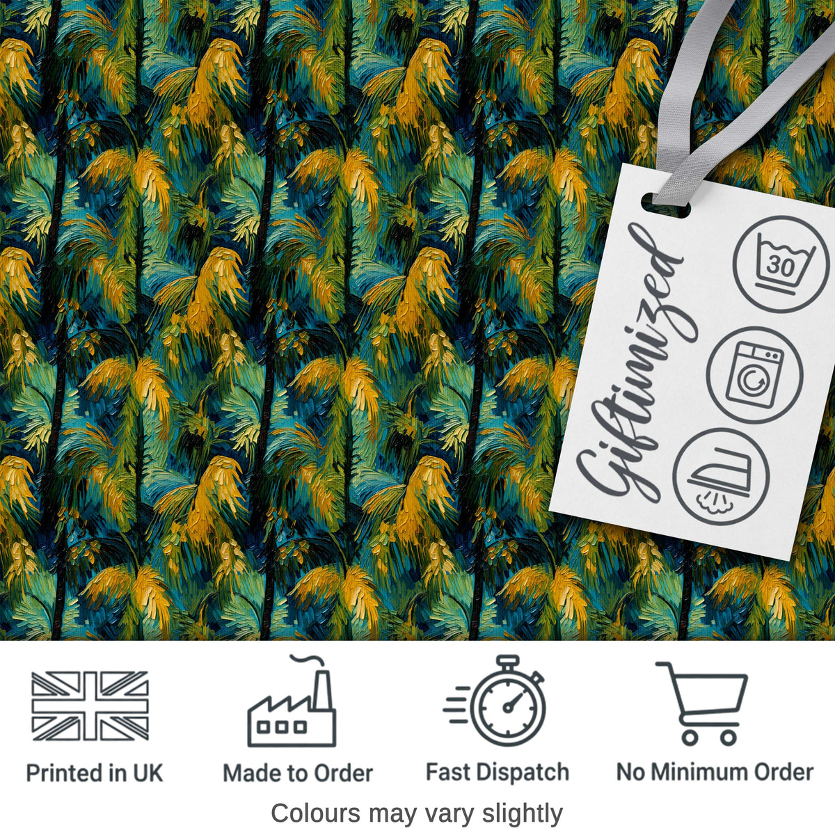 Bold Painterly Tropical Palm Leaves in Teal and Mustard Artistic Jungle Pattern Digital Print Fabric by the Metre UK Sewing Quilting Textile