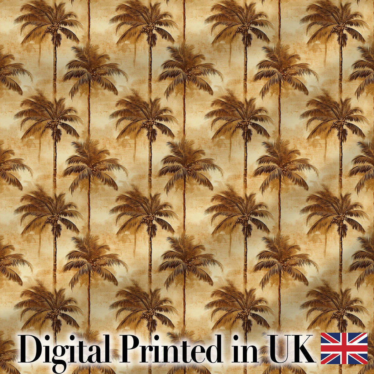 Warm Brown Vintage Palm Tree Repeat Pattern on Aged Beige Background Digital Print Fabric by the Metre UK Sewing Quilting Textile