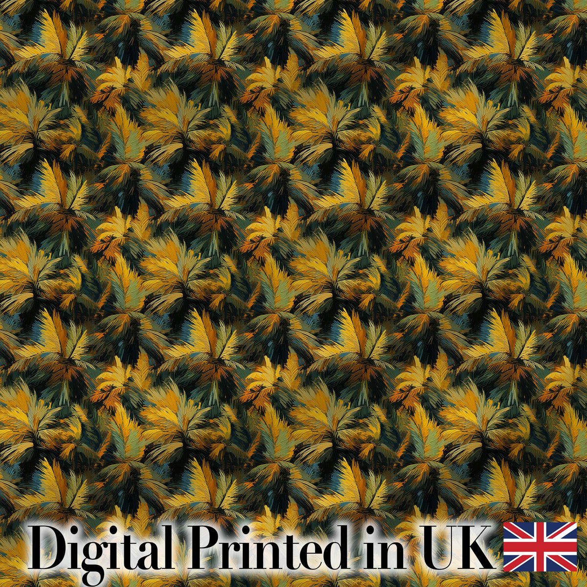 Dark Tropical Palm Leaf Pattern in Rich Green and Ochre Tones Digital Print Fabric by the Metre UK Sewing Quilting Textile