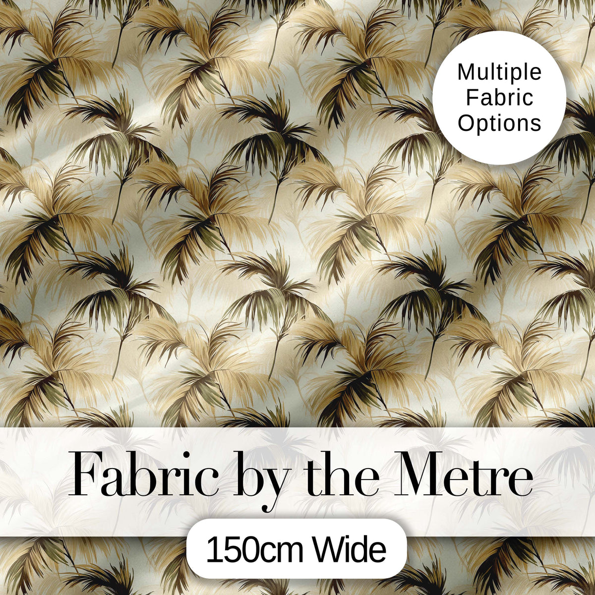 Neutral Palm Leaf Silhouette Pattern in Soft Beige and Brown Tones Digital Print Fabric by the Metre UK Sewing Quilting Textile