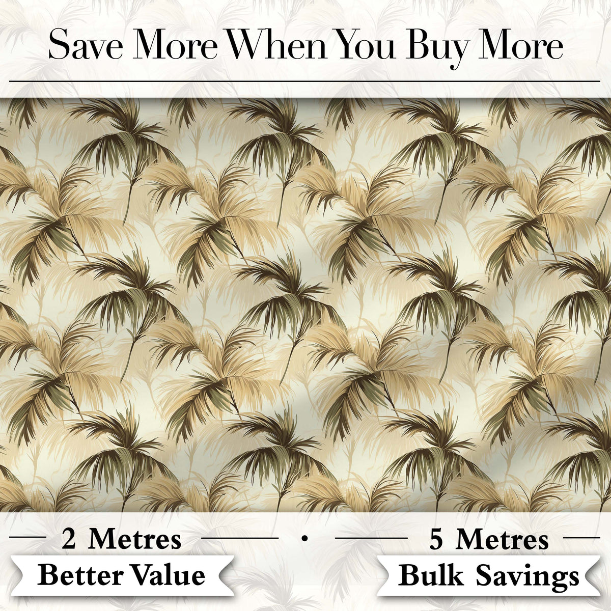 Neutral Palm Leaf Silhouette Pattern in Soft Beige and Brown Tones Digital Print Fabric by the Metre UK Sewing Quilting Textile
