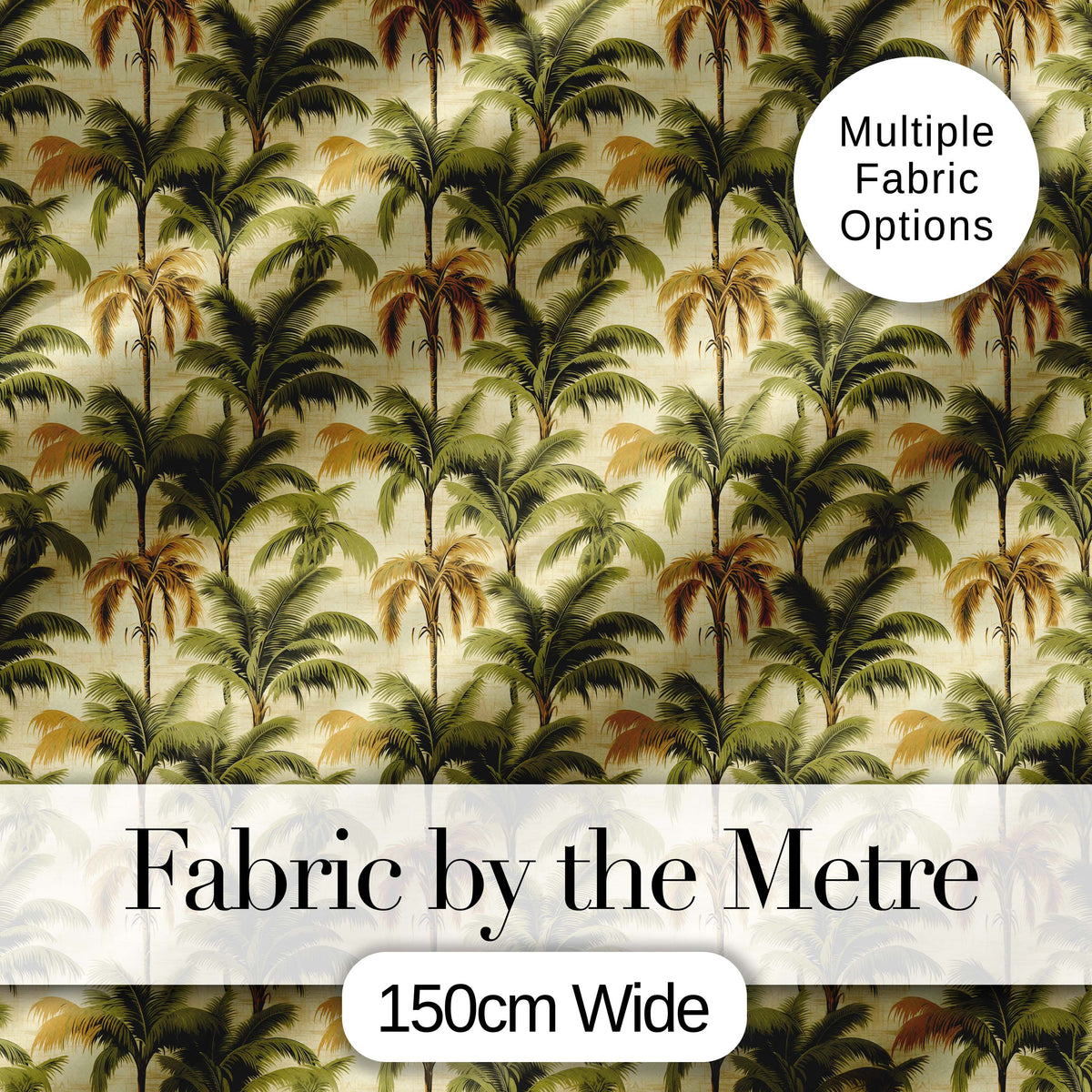 Classic Palm Tree Repeat Pattern in Olive and Golden Tones on Beige Digital Print Fabric by the Metre UK Sewing Quilting Textile