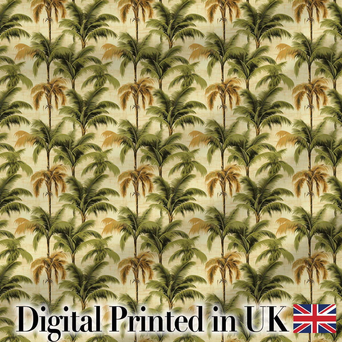 Classic Palm Tree Repeat Pattern in Olive and Golden Tones on Beige Digital Print Fabric by the Metre UK Sewing Quilting Textile