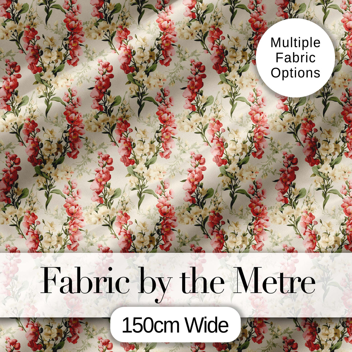 Pink and Cream Floral Trail Light Neutral Background Romantic Botanical Digital Print Fabric by the Metre UK Sewing Quilting Textile