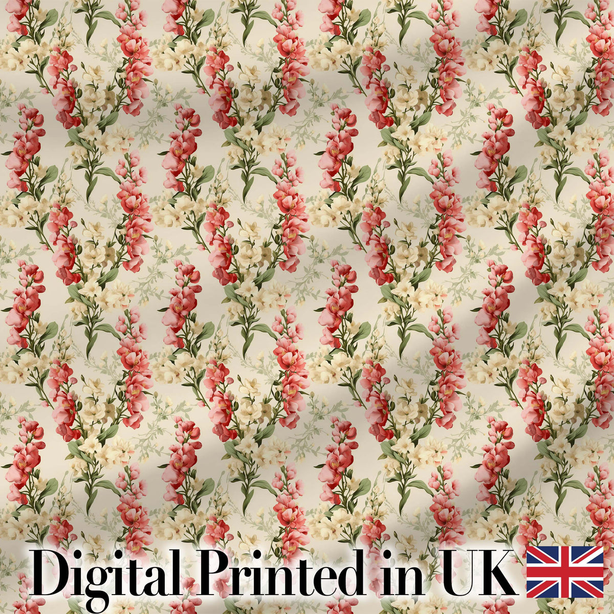 Pink and Cream Floral Trail Light Neutral Background Romantic Botanical Digital Print Fabric by the Metre UK Sewing Quilting Textile
