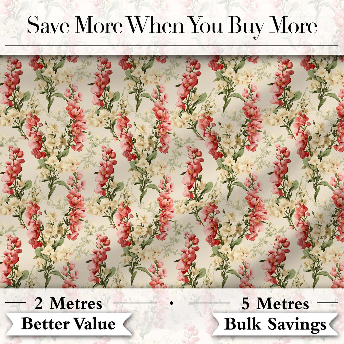 Pink and Cream Floral Trail Light Neutral Background Romantic Botanical Digital Print Fabric by the Metre UK Sewing Quilting Textile