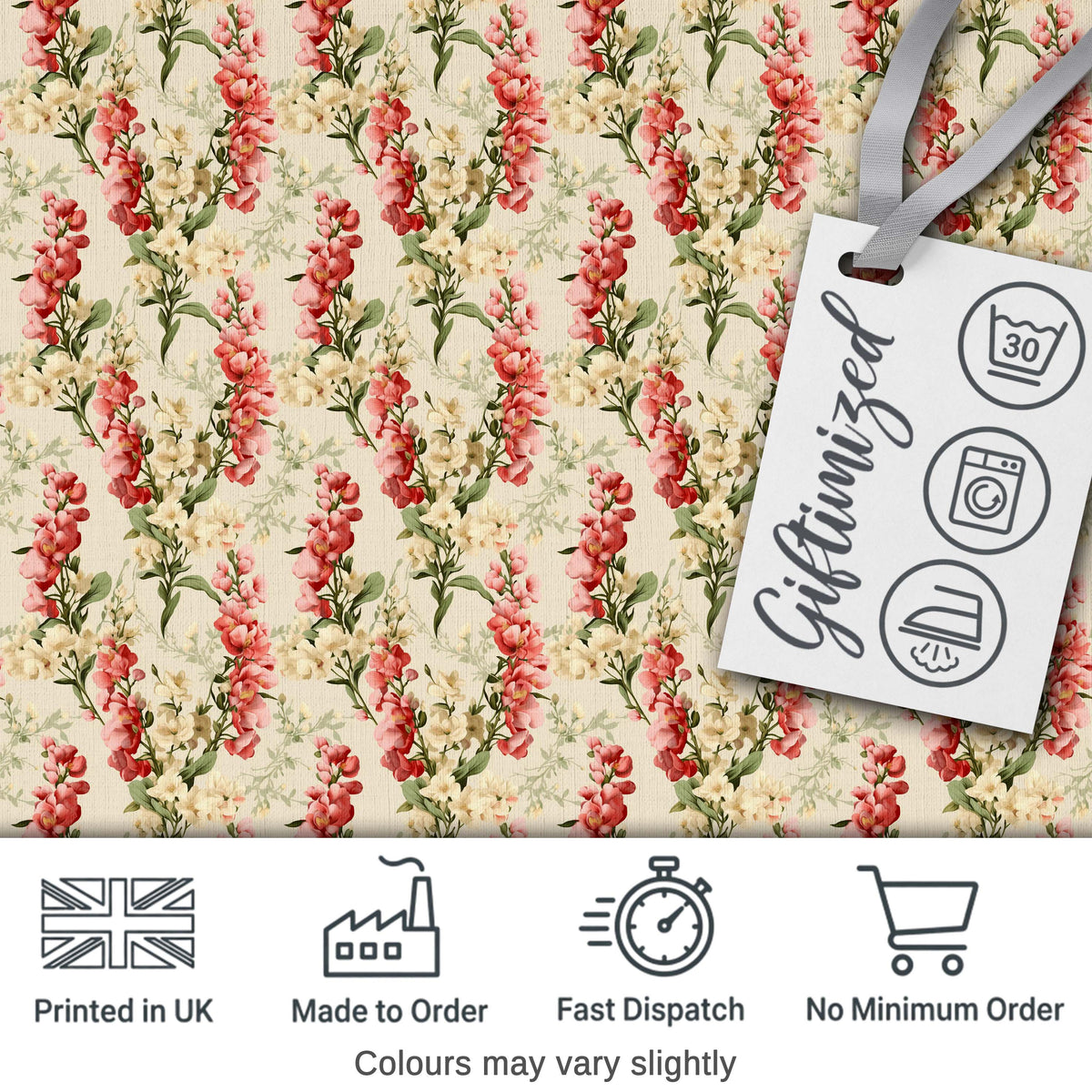 Pink and Cream Floral Trail Light Neutral Background Romantic Botanical Digital Print Fabric by the Metre UK Sewing Quilting Textile