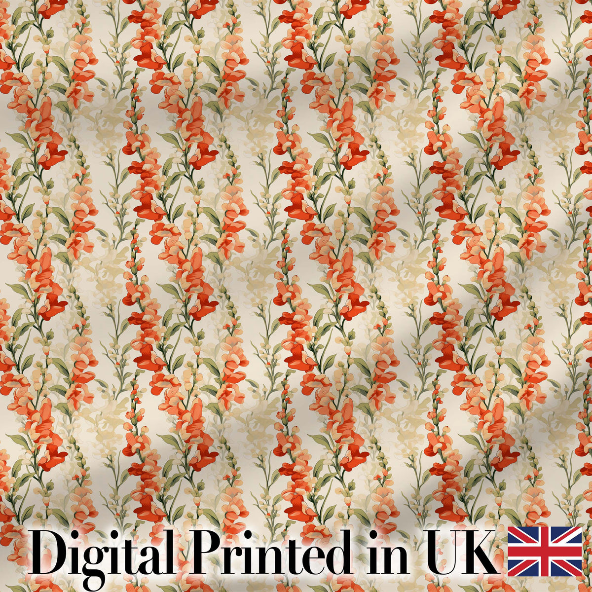 Warm Orange Floral Stripe Pattern on Light Neutral Background Vintage Style Digital Print Fabric by the Metre UK Sewing Quilting Textile