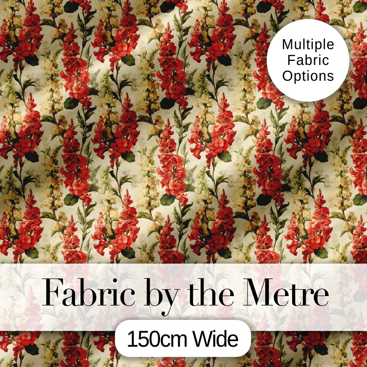Classic Red Floral Stripe Pattern with Soft Cream Flowers on Beige Background Digital Print Fabric by the Metre UK Sewing Quilting Textile