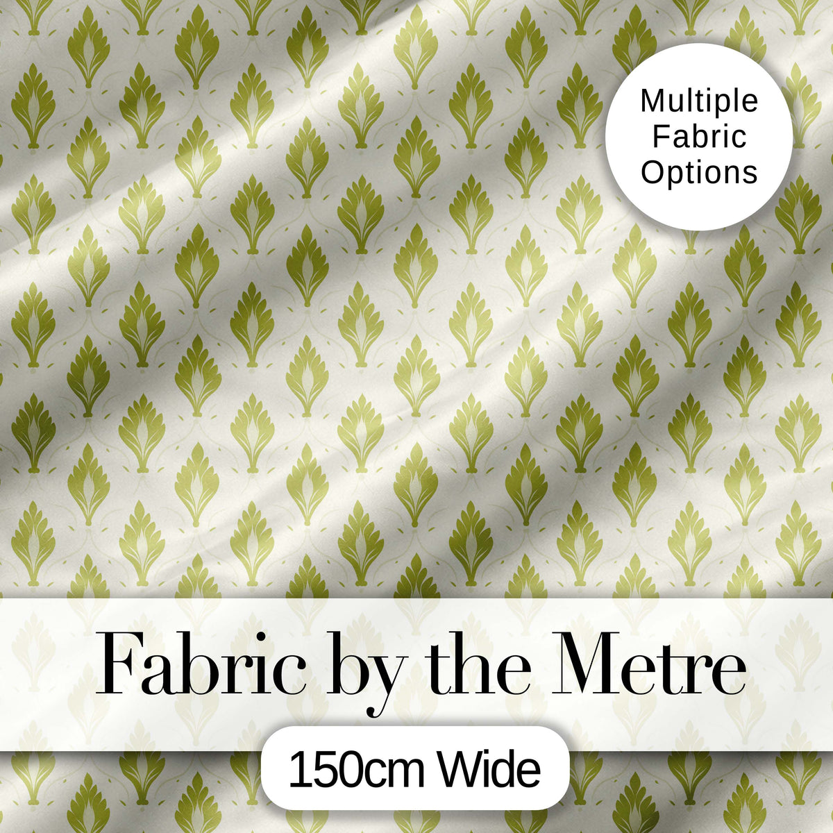 Minimalist Light Green Leaf Motif Seamless Pattern on Cream Background Digital Print Fabric by the Metre UK Sewing Quilting Textile