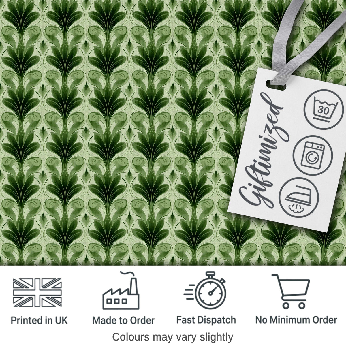 Dark Green Leaf Wave Seamless Pattern with Organic Flowing Shapes Digital Print Fabric by the Metre UK Sewing Quilting Textile