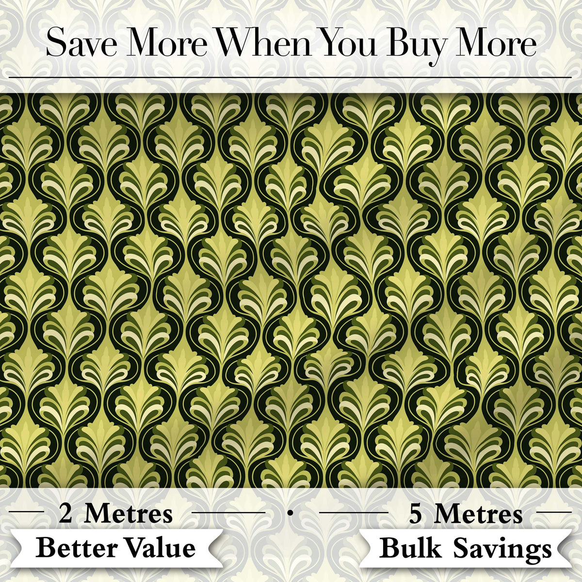 Art Nouveau Inspired Green Ornamental Leaf Seamless Pattern Vintage Style Digital Print Fabric by the Metre UK Sewing Quilting Textile