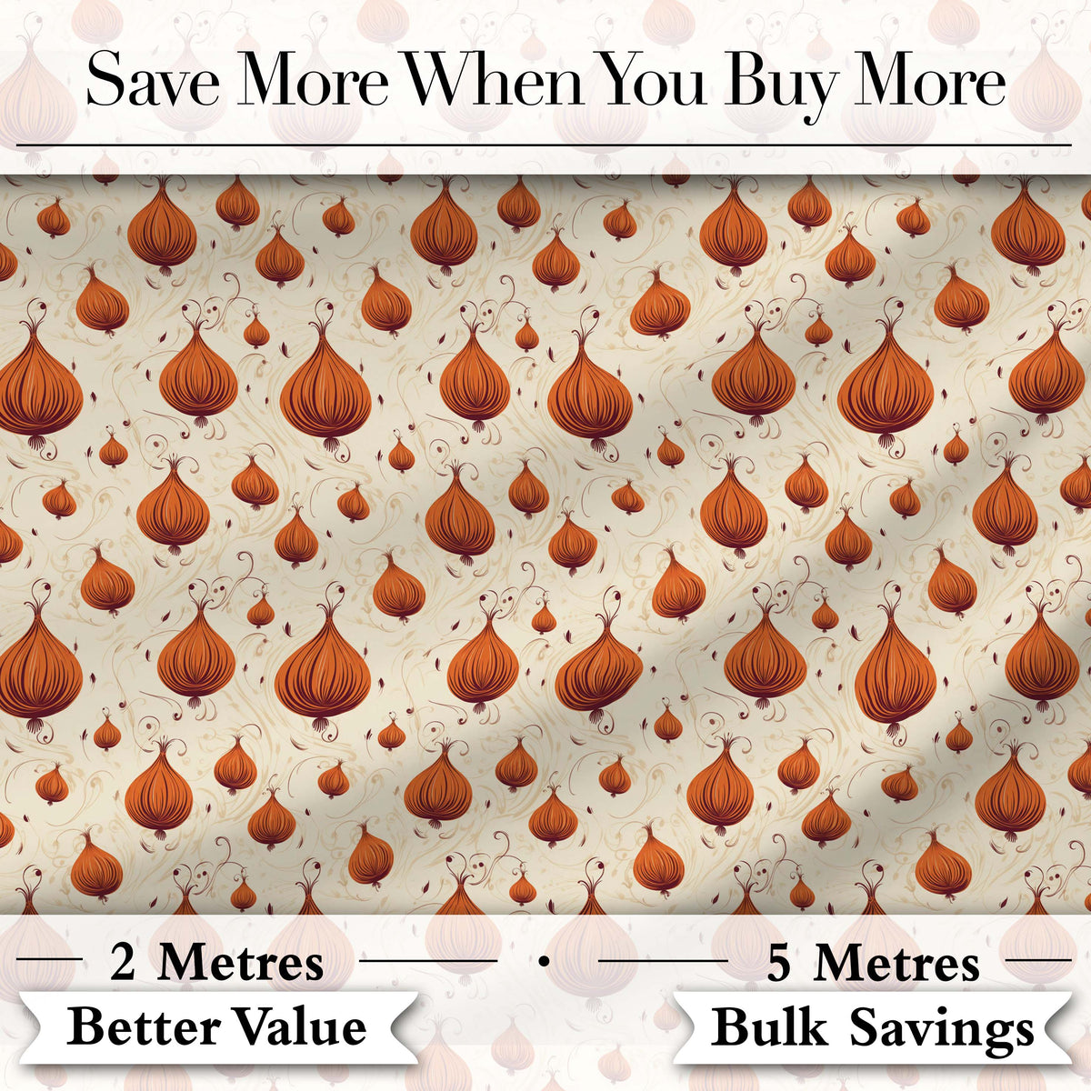 Vintage Onion Seamless Pattern Warm Brown Botanical Illustration Digital Print Fabric by the Metre UK Sewing Quilting Textile