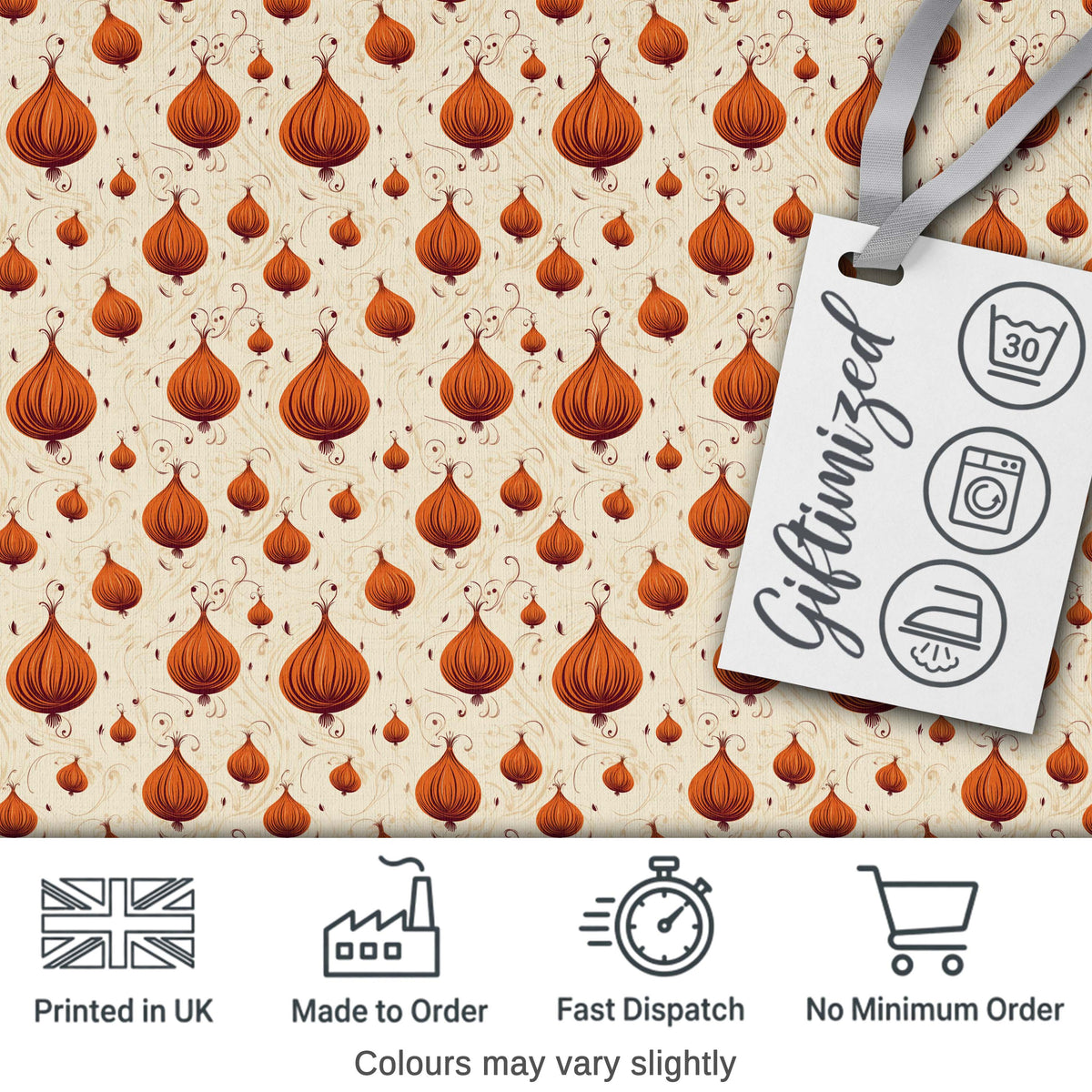 Vintage Onion Seamless Pattern Warm Brown Botanical Illustration Digital Print Fabric by the Metre UK Sewing Quilting Textile