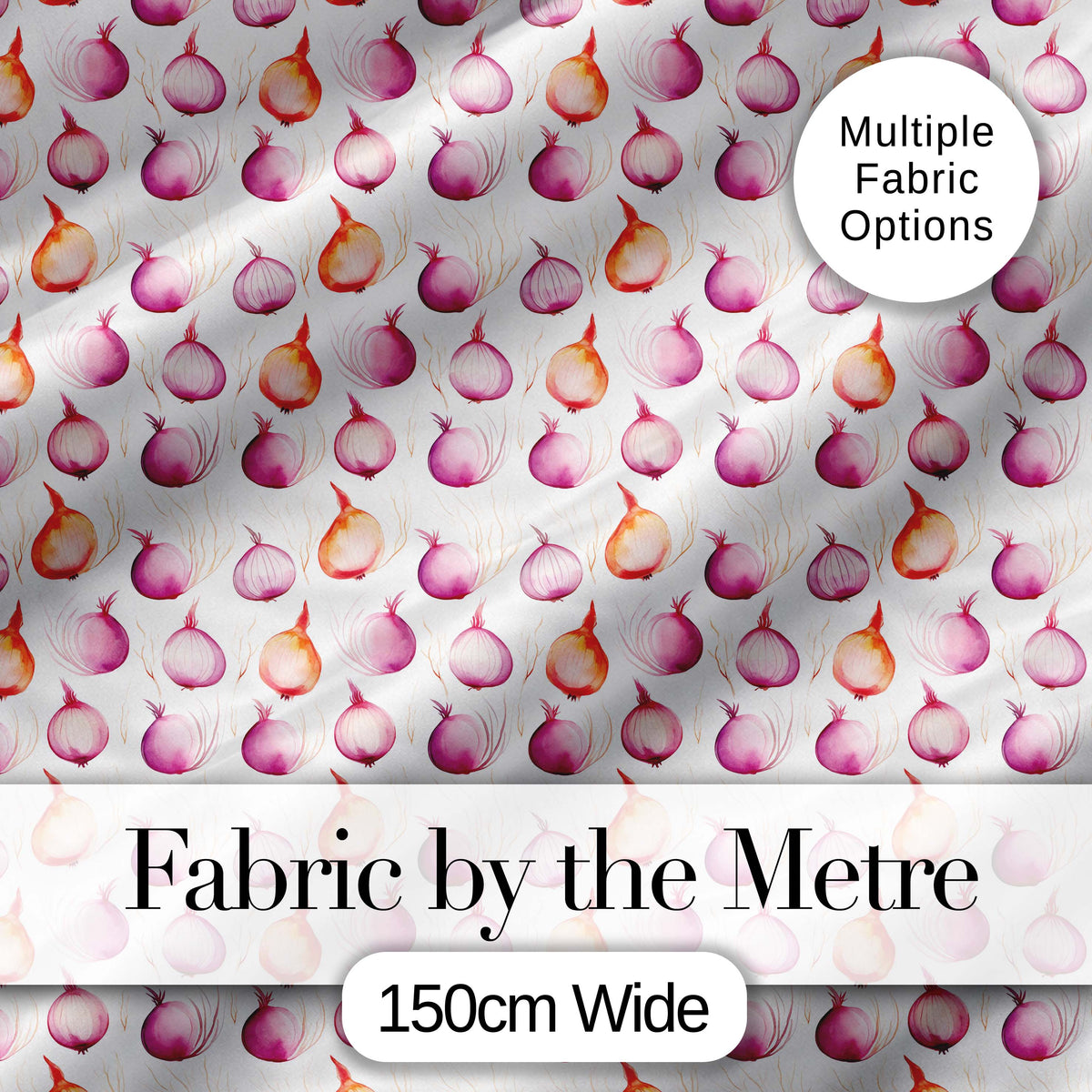Watercolor Onion Repeat Pattern Pink and Orange Kitchen Vegetable Design Digital Print Fabric by the Metre UK Sewing Quilting Textile