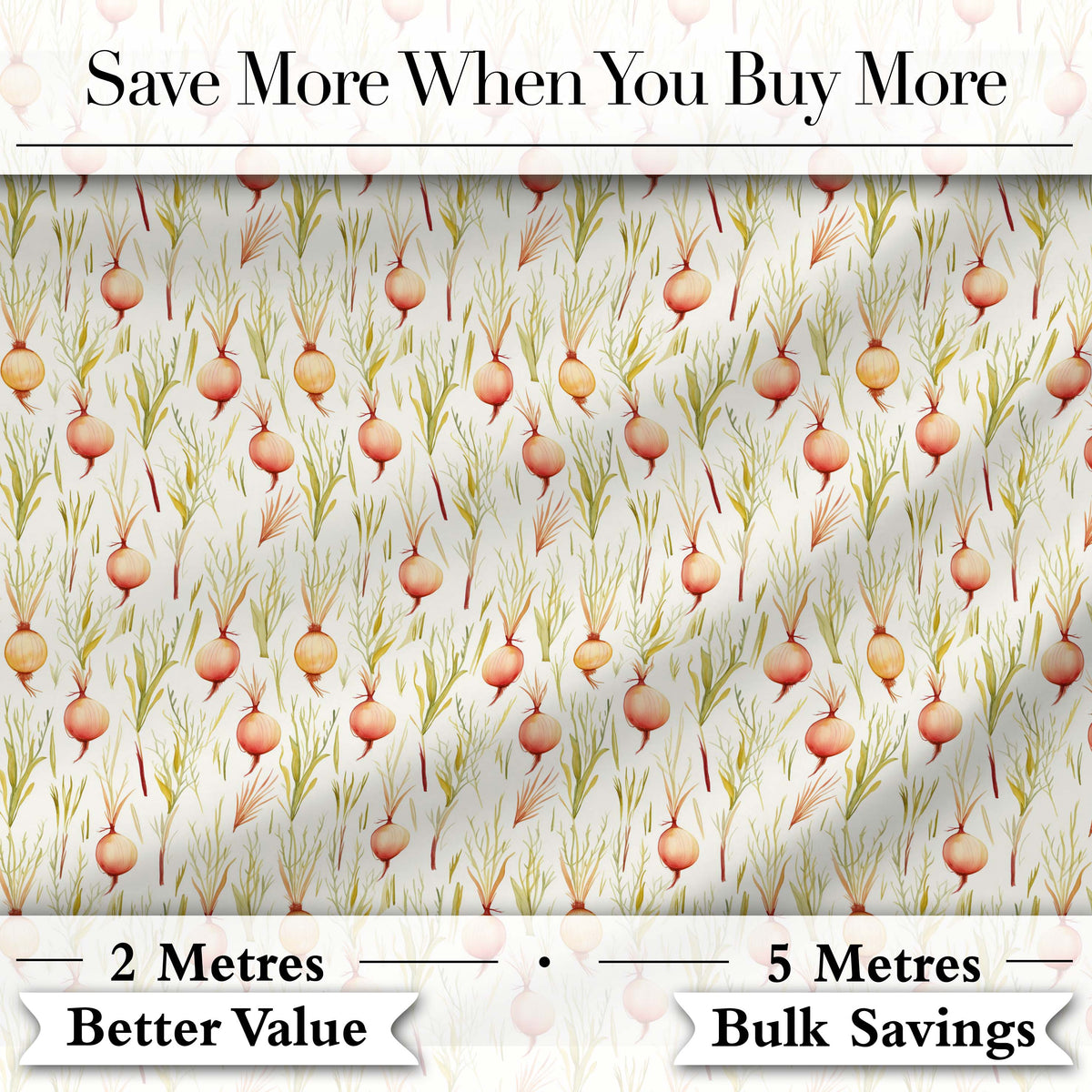 Delicate Onion and Herb Seamless Pattern Soft Botanical Garden Style Digital Print Fabric by the Metre UK Sewing Quilting Textile