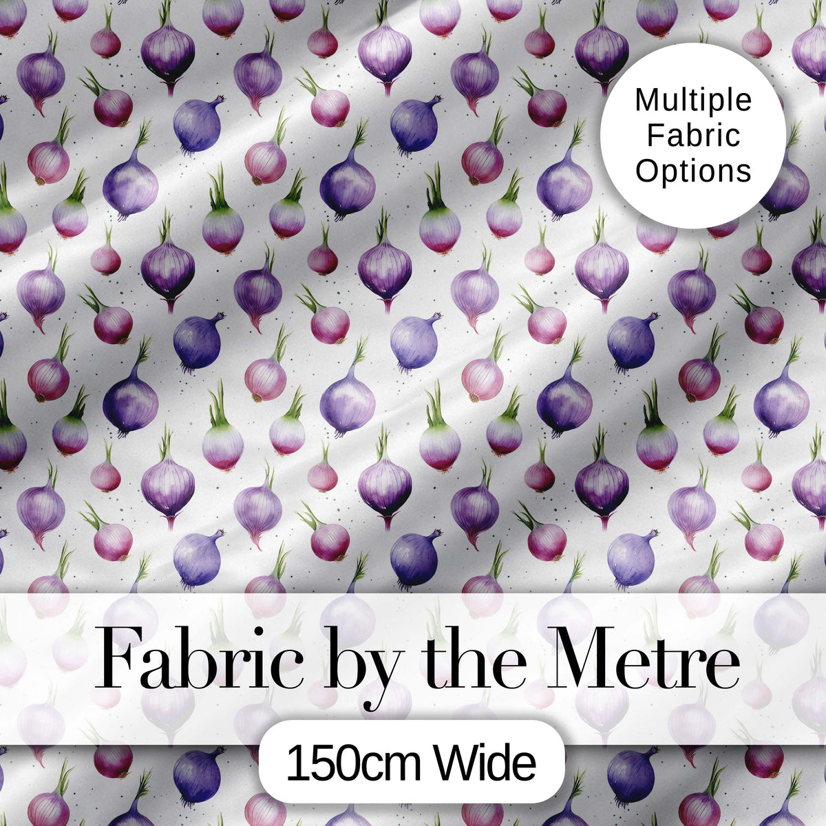 Watercolor Purple Onion Seamless Pattern Soft Kitchen Garden Theme Digital Print Fabric by the Metre UK Sewing Quilting Textile